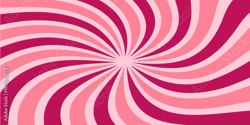 Candy color sunburst background. Abstract pink cream sunbeams design wallpaper. Sweet rotating cartoon swirl or whirlpool. Colorful spinning lines for template, banner, poster, flyer, brochure. Eps10