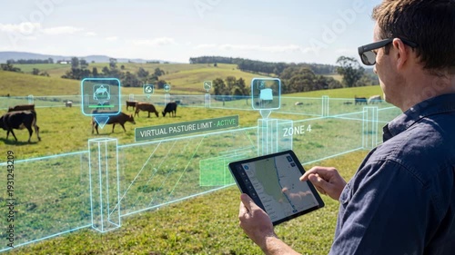 Wallpaper Mural Virtual fencing gps livestock boundary virtual pasture limit grazing maps showing rolling pasture control tablet monitoring herd and boundary limits Torontodigital.ca