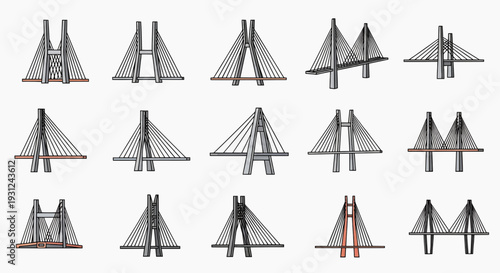 Collection of Various Bridge Designs and Structures Illustrated in Different Styles and Configurations