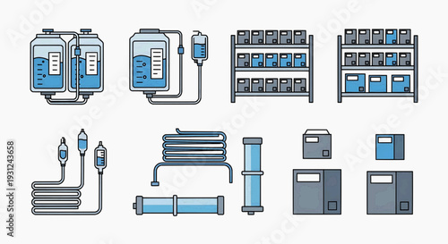 Industrial equipment and machinery components, pipes, and storage units in a factory setting, viewed from a straightforward perspective, img_e03wf8_fx.svg reference
