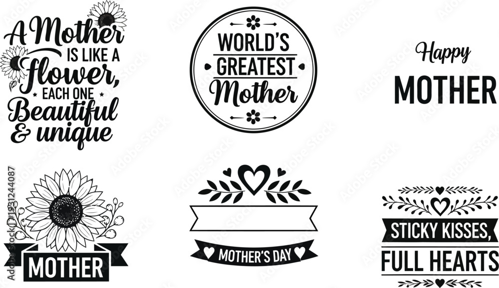 Fototapeta premium Mother's Day Graphic Bundle Featuring Inspirational Quotes, Floral Designs, and Heartfelt Messages, Perfect for Celebrating Mothers