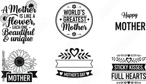 Mother's Day Graphic Bundle Featuring Inspirational Quotes, Floral Designs, and Heartfelt Messages, Perfect for Celebrating Mothers