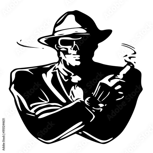 Man with hat and smoke , vector illustration of a Man with hat and smoke , silhouette of a Man with hat and smoke 