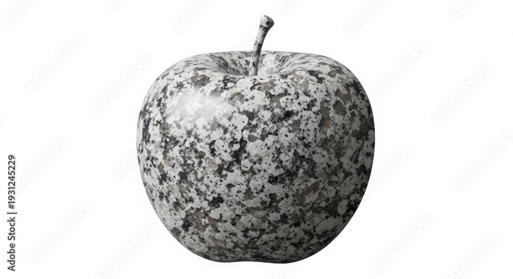 Obraz premium A single apple rendered with a speckled granite texture sits isolated against a pure white background.