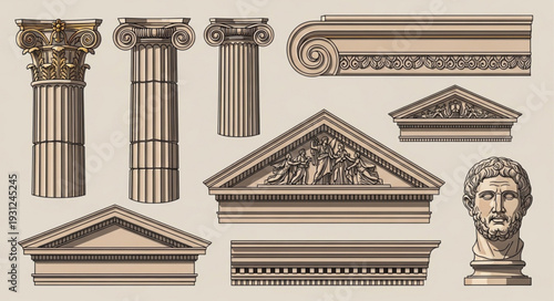 Collection of Ancient Greek and Roman Architectural Elements and Sculpture.