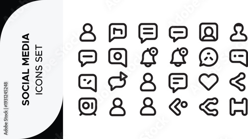Minimalist line vector icon set of email and messaging communication symbols. Includes envelope, inbox, sent mail, download mail, notification email, paper plane, smartphone chat, document message, po