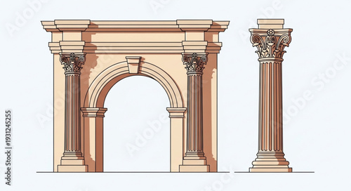 Classical Roman Archway and Corinthian Column Illustration.