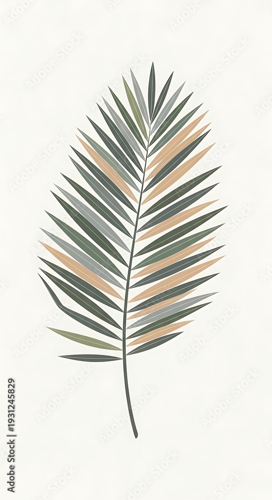 Fototapeta premium Palm leaf illustration on white background.