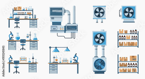 Laboratory equipment and scientific instruments displayed in a clean and organized manner, showcasing modern research tools and technology for scientific discovery