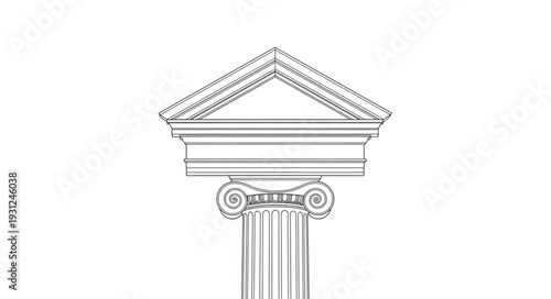 Classical Greek Ionic Column Capital and Pediment Illustration.