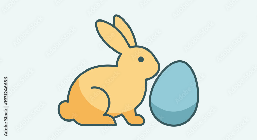 Obraz premium Flat Vector Illustration of Bunny and Easter Egg Side by Side