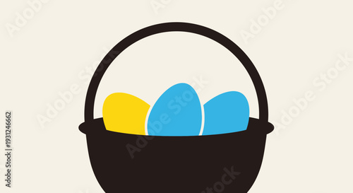 Flat Vector Illustration of Basket with Three Eggs