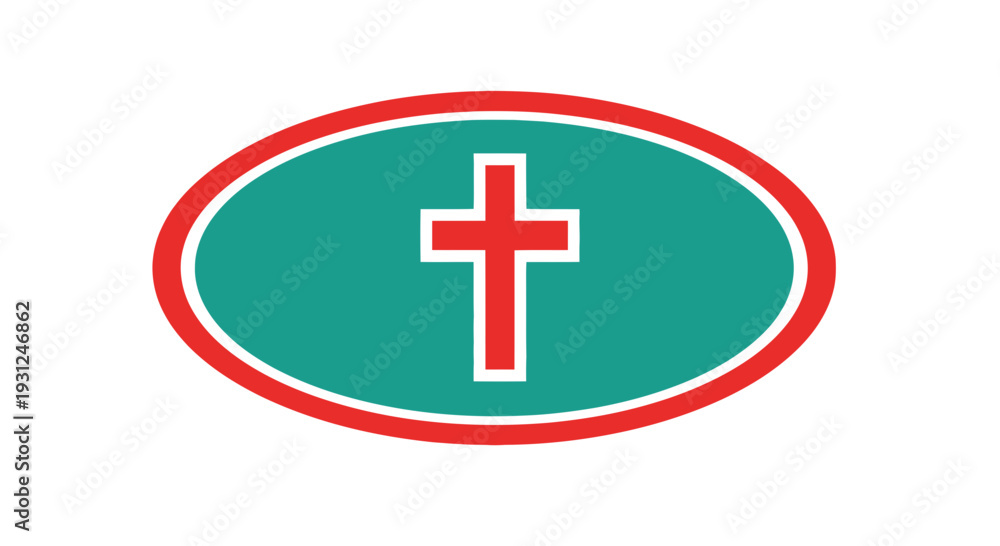 Obraz premium Flat Illustration Cross Inside Oval Frame Two Colors