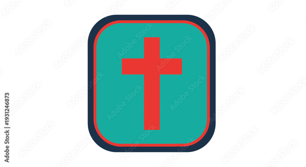 Obraz premium Flat Illustration Cross Inside Rounded Square Two Colors