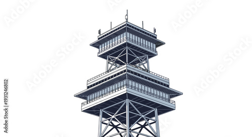 Structural line drawing of a modern airport control tower or observation deck with multiple observation levels.