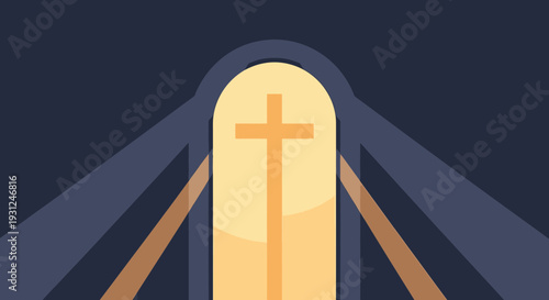 Church Window with Cross Shape Flat Illustration