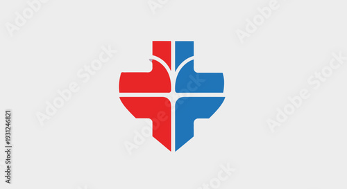 Cross and Heart Combined Shape Flat Vector Illustration