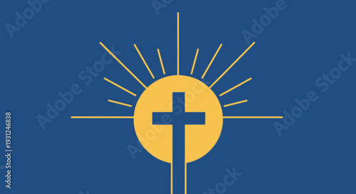 Cross and Sunrise Circle Flat Vector Illustration