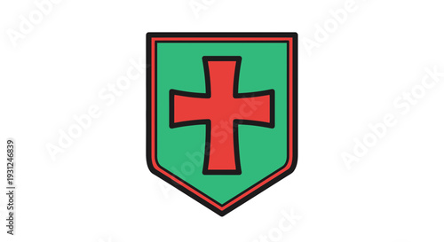 Cross Centered Badge Flat Vector Illustration Design