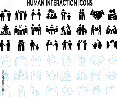 Set of business people icons in vector style with cartoon silhouettes and symbolic design elements
