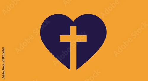 Flat Illustration Two Color Cross Inside Heart Shape