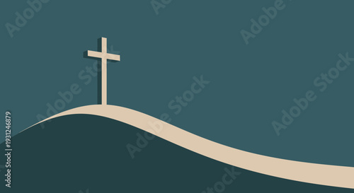 Flat Vector Illustration of Cross on Smooth Hill