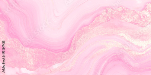Elegant pink marble liquid swirl with golden veins texture ideal for luxury branding, wedding invitations.