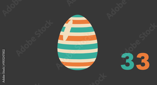 Flat Vector Illustration of Egg with Horizontal Stripes in Three Colors