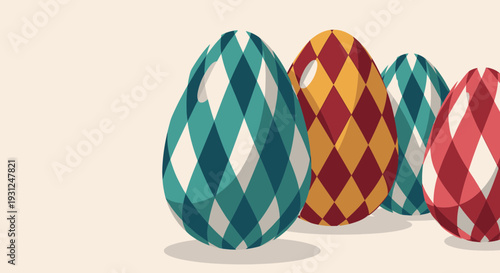 Flat Diamond Pattern Easter Egg Vector Illustration in 3 Colors