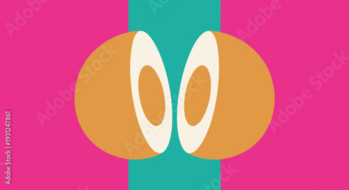 Symmetrical Flat Illustration of Egg Split in Half with 3 Colors