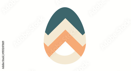 Flat Vector Illustration of Egg with Chevron Stripe Pattern in 3 Colors