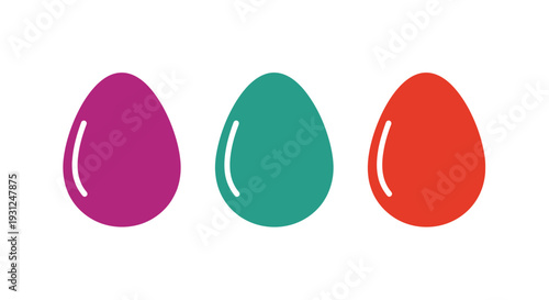Horizontal Flat Vector Illustration of Three Colorful Eggs in Trio