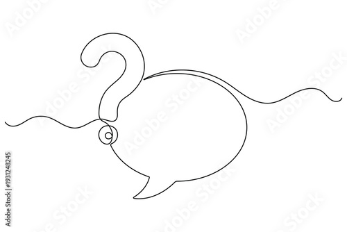 One line art of a question mark beside a chat bubble for communication concept