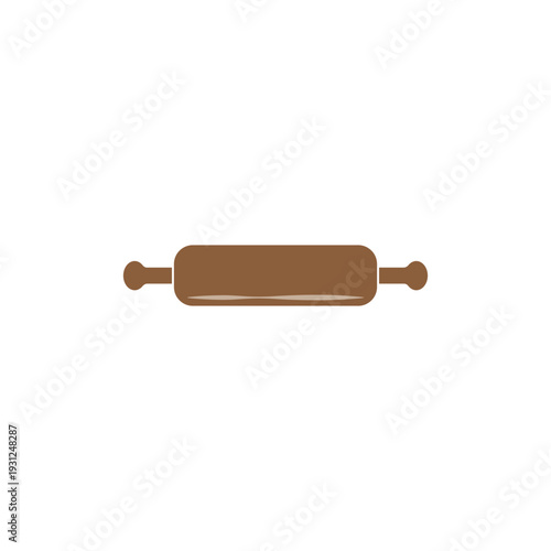 Wooden rolling pin vector illustration. Flat kitchen tool icon for baking, dough preparation, and pastry cooking isolated on white background.
