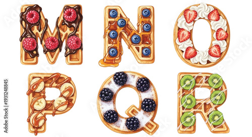 Watercolor Waffle Alphabet M-R with Chocolate and Fruits