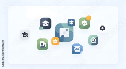 Modern Educational App Interface Icons and Online Learning Concept