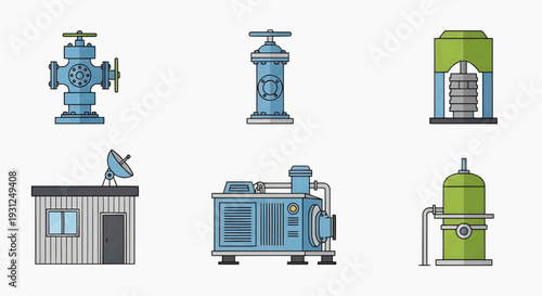 Industrial equipment and machinery in a factory setting with various valves