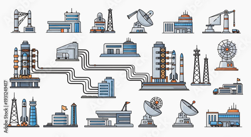 Industrial complex with various structures and machinery in operation at night