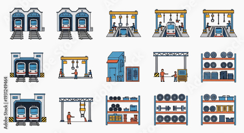 Industrial factory scene with machinery and equipment in operation inside the facility