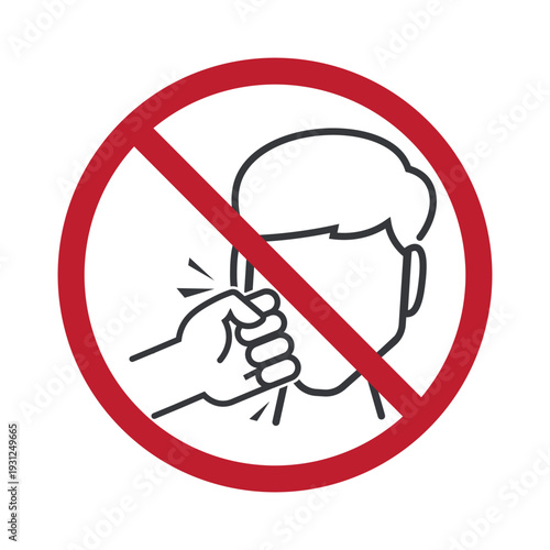 Isolated prohibition sign showing clenched fist punching man face symbolizing no violence no aggression no physical attack anti crime warning