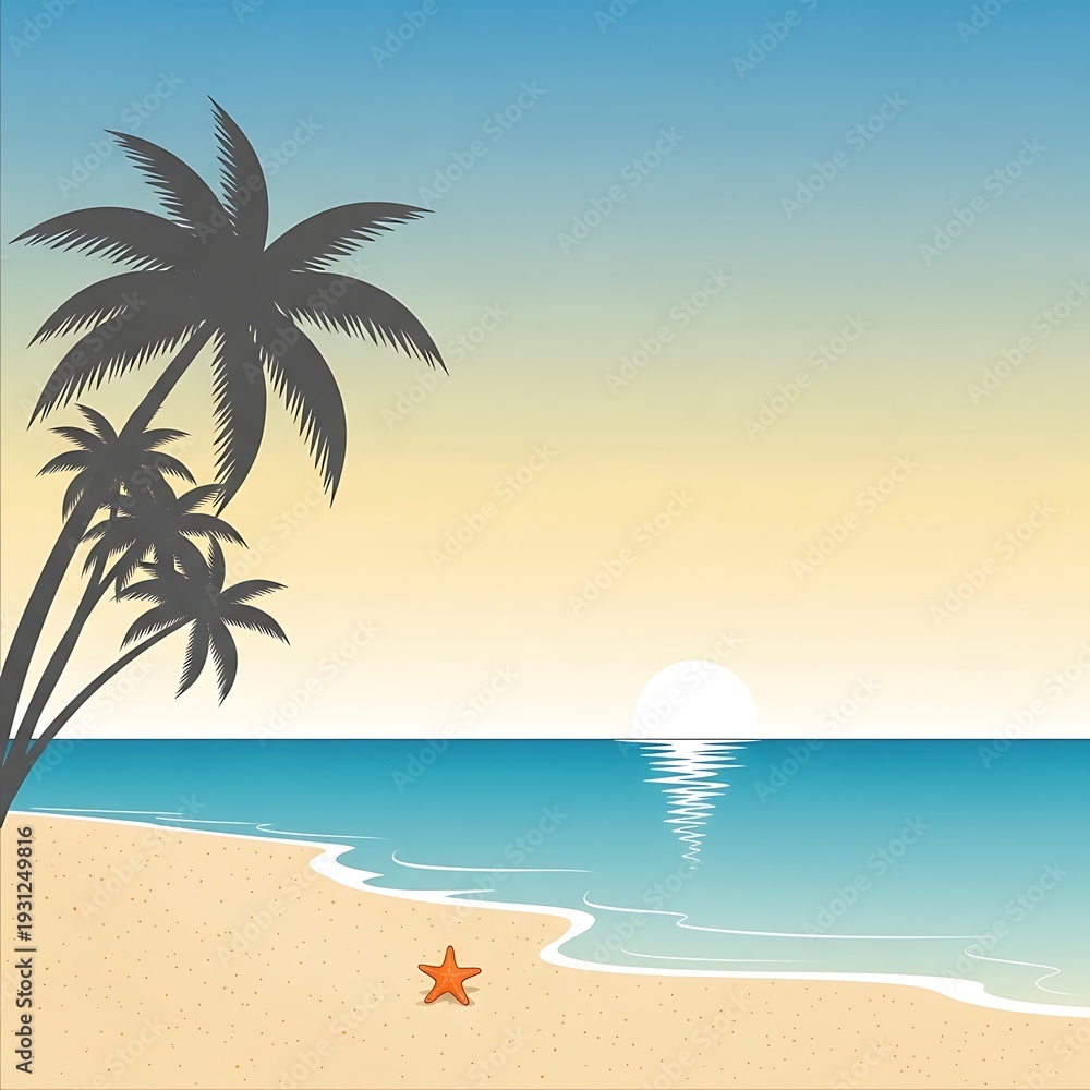 Fototapeta premium Tropical beach scene with palm trees.