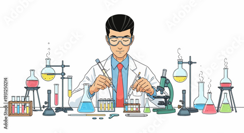 Scientist in Lab Conducting Experiment.