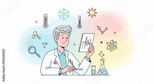 Scientist Examining Data and Laboratory Equipment.