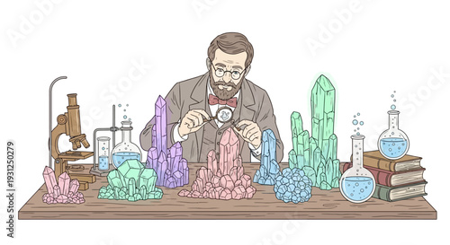 Scientist Examining Crystals in Laboratory Setting.