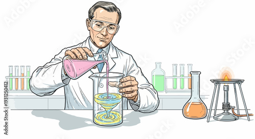 Scientist Mixing Chemicals in Laboratory Setting.