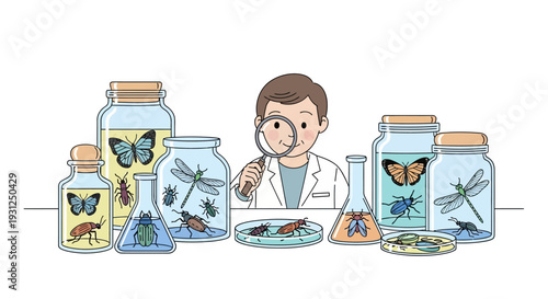 Scientist Examining Insects in Laboratory Setting.