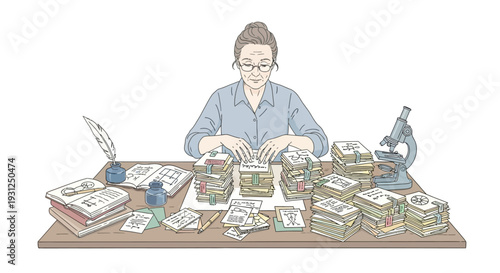 Woman Working at Desk with Documents.