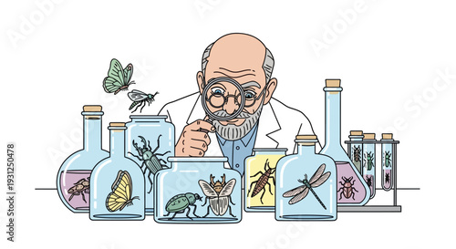 Scientist Examining Insects in Laboratory Setting.