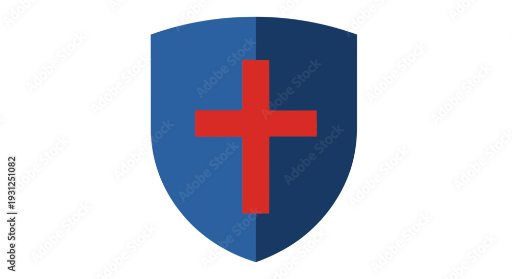 Fototapeta premium Flat Illustration Shield Badge With Cross Two Colors