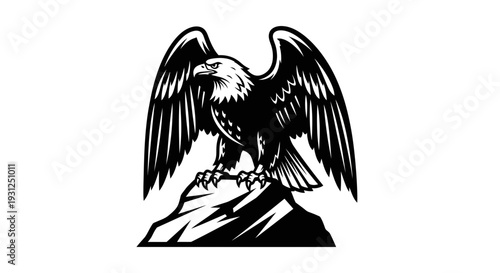 Elegant eagle silhouette perched on mountain peak with wings spread wide